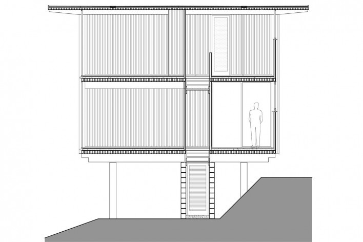 Vila Taguaí, corte transversal das casas 1, 4 e 6, Carapicuiba SP, 2007-2010. Arquitetos Cristina Xavier (autora), Henrique Fina, Lucia Hashizume e João Xavier (colaboradores)
