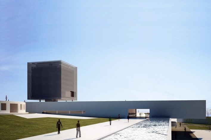Concurso Internacional para Projeto Arquitetônico do Museu Exploratório de Ciências da Unicamp, vista do acesso ao museu, menção honrosa. Arquitetos Fábio Boretti, Bernardo Telles e Luis Alexandre Pereira Pinto, 2009<br />Imagem equipe 