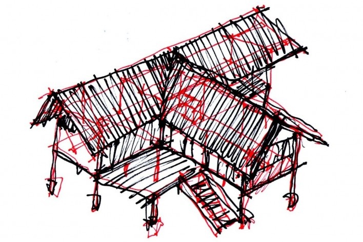 Casa nº 6, croquis, Praia de Itamambuca, Ubatuba. Arquiteto Eduardo Martins de Mello, 2008