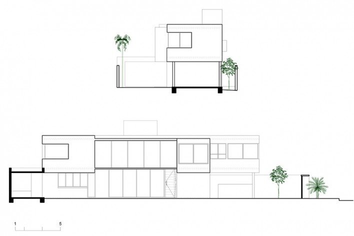 Casa vale do Sol, elevações lateral e frontal. Marcos Franchini