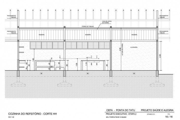 Centro Experimental Floresta Ativa - CEFA, corte da cozinha do refeitório principal, RESEX Tapajó-Arapiuns PA. Arquiteta Cristina Xavier<br />Imagem divulgação 