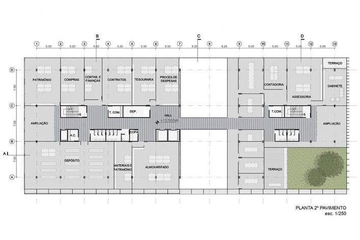 Planta pavimento 2, Sede Administrativa da Câmara Municipal de Porto Alegre, 1º lugar, Corsi Hirano Arquitetos<br />Imagem divulgação 