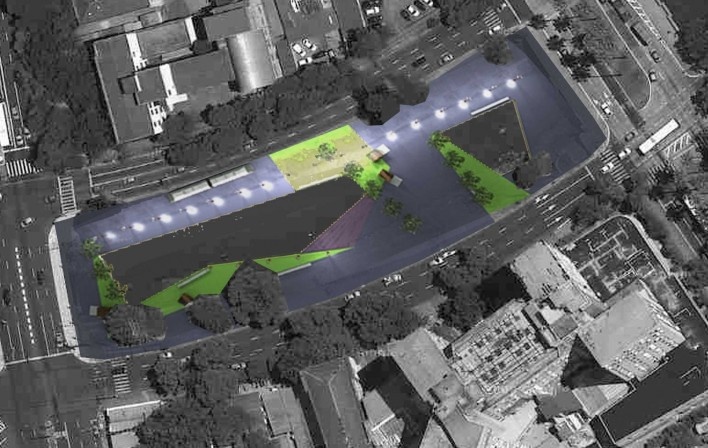 Zoom da Planta. Projeto: “Requalificação Ambiental – Arroio Dilúvio”. Arquitetas Taís Lagranha Machado, Cláudia Pauperio Titton e Mariana Soldan Hugo