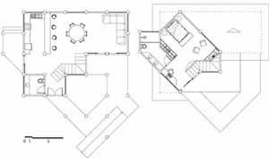 Planta casa 1 dormitório - térreo e superior<br />Imagem dos autores do projeto 