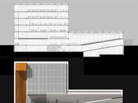 Fachada lateral e corte longitudinal<br />Imagem dos autores do projeto 