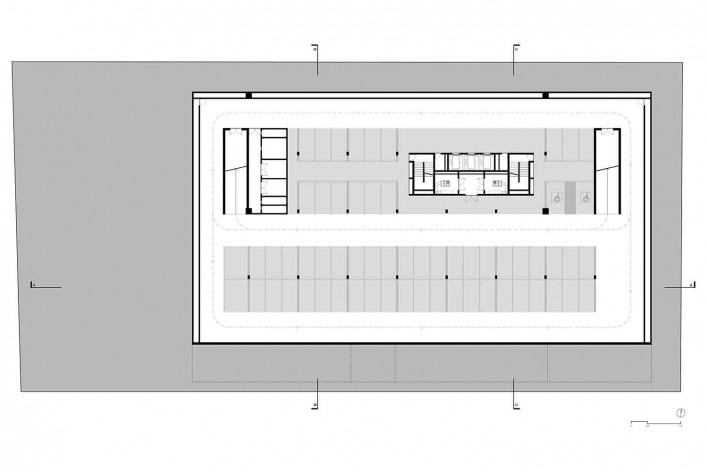 Nova sede da Confederação Nacional de Municípios – CNM, planta 3º subsolo – garagem, Brasília DF, 2016. Arquitetos Luís Eduardo Loiola e Maria Cristina Motta / Mira Arquitetos<br />Desenho divulgação 