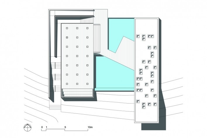 Bar/pool/gallery, roof plan. BCMF arquitetos + MACh arquitetos