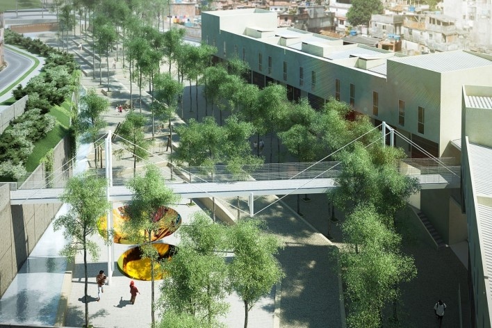 Parque Novo Santo Amaro V - Programa Mananciais, maquete eletrônica, São Paulo SP Brasil, 2009 – 2012. Arquitetos Héctor Vigliecca, Luciene Quel, Neli Shimizu e Ronald Fiedler Werner / Vigliecca & Associados<br />Imagem divulgação  [Acervo Vigliecca & Associados]
