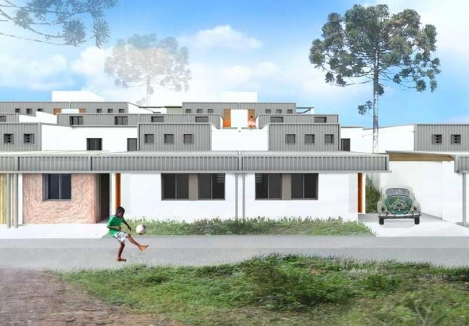 Implantação geral. Concurso Habitação para Todos CDHU.Casas escalonadas-Menção honrosa.<br />Autores do projeto  [escritorio premiado]