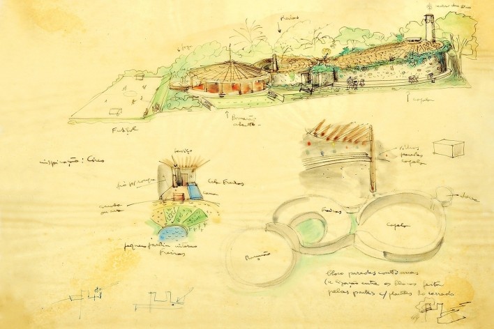 Igreja Espírito Santo do Pinhal, croquis da arquiteta Lina Bo Bardi, Uberlândia, 1976<br />Imagem divulgação  [Instituto Bardi]
