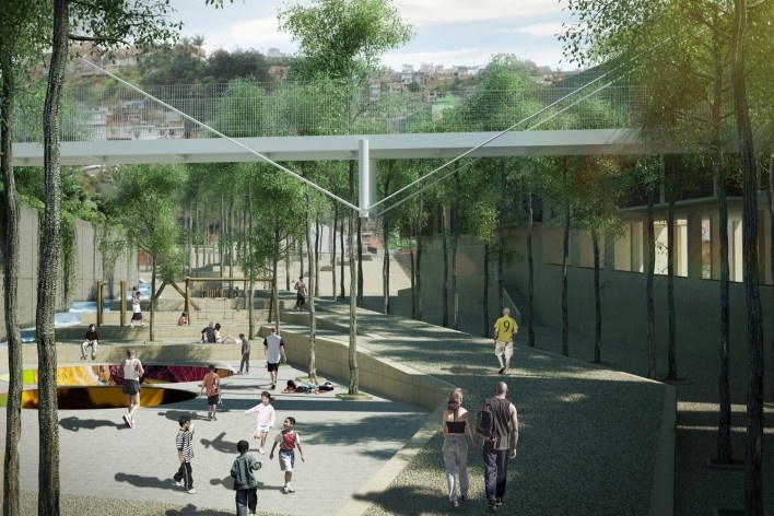 Parque Novo Santo Amaro V - Programa Mananciais, maquete eletrônica, São Paulo SP Brasil, 2009 – 2012. Arquitetos Héctor Vigliecca, Luciene Quel, Neli Shimizu e Ronald Fiedler Werner / Vigliecca & Associados<br />Imagem divulgação  [Acervo Vigliecca & Associados]