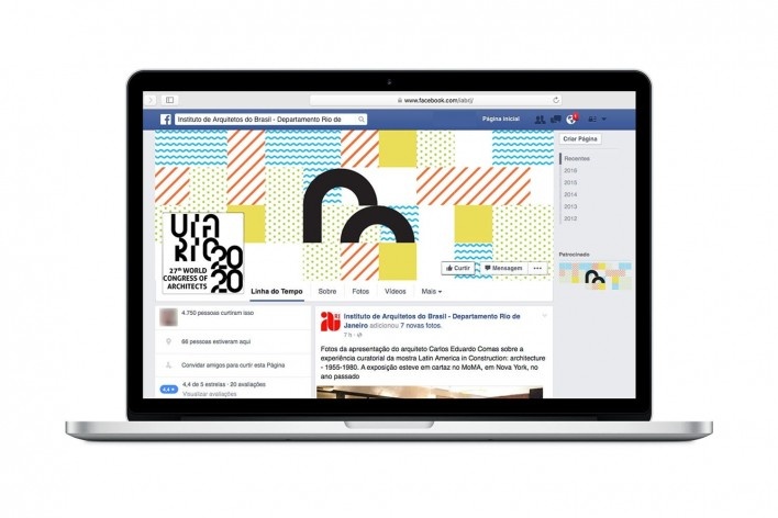 Concurso nacional para a marca do UIA Rio, terceiro lugar. Aplicação em página eletrônica. Victor Buck / Dito Criativo Design
