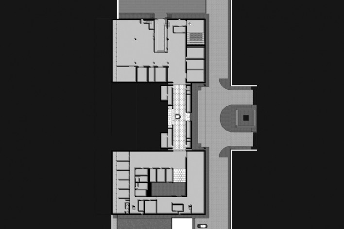 Museu de Arte Kimbell, planta subsolo, Fort Worth, Texas, EUA, 1972. Arquiteto Louis I. Kahn<br />Modelo tridimensional Miguel Bernardi / Imagem Edson Mahfuz 