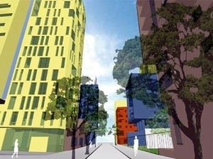 Perspectiva de rua e calçada<br />Imagem dos autores do projeto 