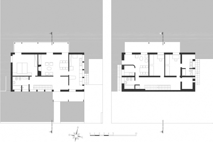 Casa Sadun, plantas, São Paulo, 1950-51. Arquiteto Daniele Calabi<br />Desenho dos autores 