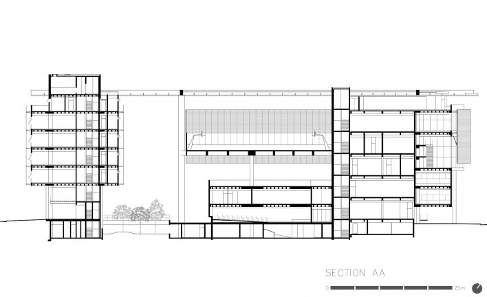 Centro Paula Souza, corte AA, São Paulo, arquitetos Francisco Spadoni e Pedro Taddei<br />Imagem divulgação 