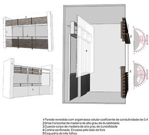 Dispositivo de proteção da fachada leste<br />Imagem dos autores do projeto 