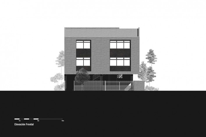 Edifício Goya, fachada frontal, San Cayetano, Loja, Equador, 2021. Arquitetos Tatiane Corsi Garcia, David Arias Polo e Daniel Arias Polo (autores) / Bearq<br />Imagem divulgação/ disclosure image/ imagén divulgación  [Bearq]