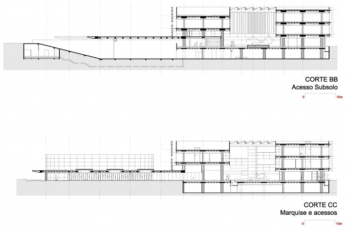 FHE – Fundação Habitacional do Exército, cortes BB e CC. Escritório MGS – Macedo, Gomes & Sobreira<br />Desenhos dos autores 
