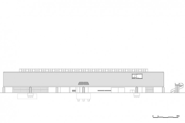 Museu Nacional dos Coches, elevação do pavilhão principal, Lisboa. Arquiteto Paulo Mendes da Rocha, MMBB arquitetos e Bak Gordon arquitetos<br />Imagem divulgação 