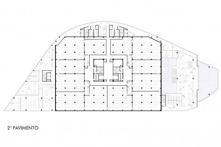 Concurso Anexo da Biblioteca Nacional, planta pavimento 2, Rio de Janeiro, 3º lugar, arquiteto Renato Dal Pian<br />Imagem divulgação 
