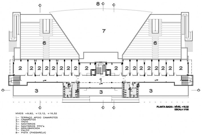 Arquibancada Palco - planta nível + 16.32 [Desenho do escritório]