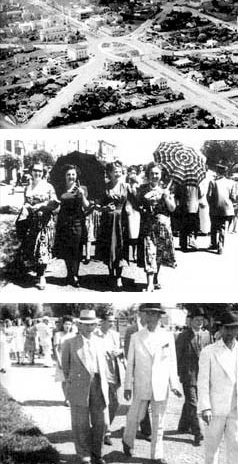 Fotos antigas: Praça central e footing no Passeio Central<br />Imagem dos autores do projeto 