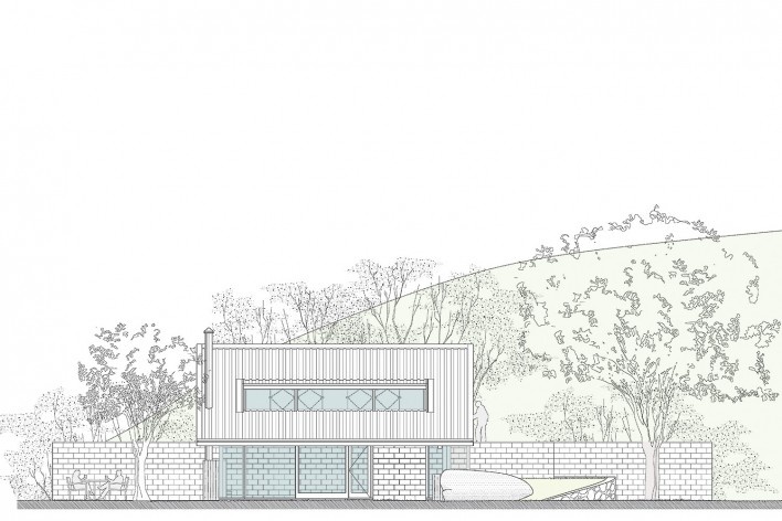 Casa de meia encosta, elevação leste, São Francisco Xavier SP, 2013. Arquitetos Denis Joelsons e Gabriela Baraúna Uchida<br />Imagem divulgação 