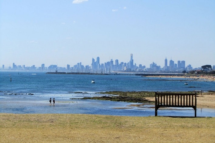 Skyline de Melbourne, visto de Brighton<br />Foto Gabriela Celani 
