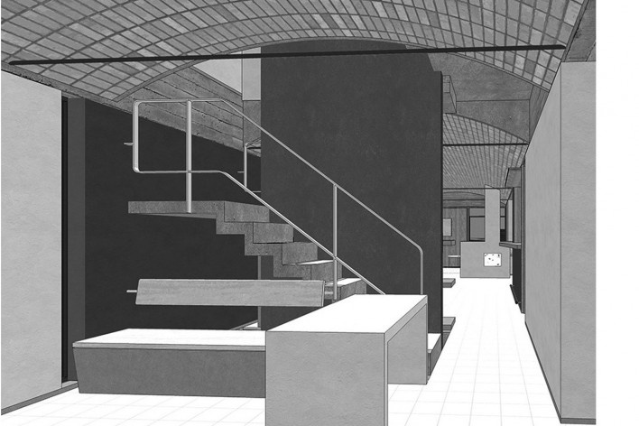 Casas Jaoul, vista interna do edifício, Neully-sur-Seine, Paris, França, 1951-56. Arquiteto Le Corbusier<br />Modelo tridimensional Lucas Kirchner / Imagem Edson Mahfuz 