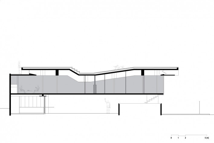 Casa de fim de semana em São Paulo, corte longitudinal. Arquiteto Angelo Bucci / SPBR<br />Desenho divulgação 