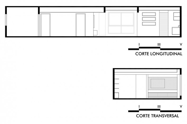 Apartamento do Marquês, cortes longitudinal e transversal, Porto Alegre RS, 2022. Arquiteta Cassandra Salton Coradin<br />Imagem divulgação  [Acervo Cassandra Salton Coradin]