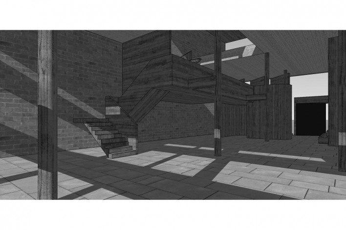Associação da Indústria Têxtil, vista externa do edifício, Ahmedabad, Gujarat, Índia, 1954. Arquiteto Le Corbusier<br />Elaboração/ Elaboración Edson Mahfuz 