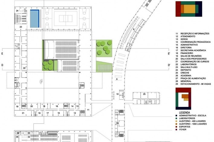 Concurso Sistema Fecomércio‐RS, planta nível +8,00 (detalhe). V.A. Arquitetura / Emerson Vidigal, 1º lugar, 2011