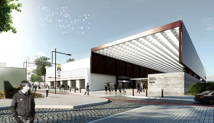 1º lugar Concurso Mercado Público de Lages, perspectiva externa, Lages. Escritórios Zulian Broering + Zanatta Figueiredo<br />Imagem divulgação 