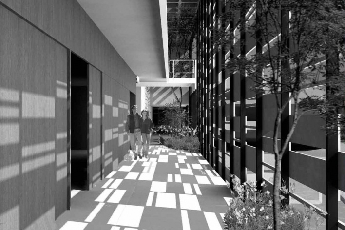 Concurso de Propostas Arquitetônicas para o futuro SESC Guarulhos, 3º lugar. Escritório Forte, Gimenes e Marcondes Ferraz<br />Desenho do escritório 