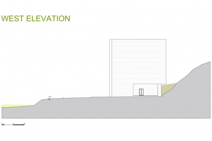 Sede da Fundação Iberê Camargo, elevação oeste. Arquiteto Álvaro Siza, 2008<br />Desenho escritório 