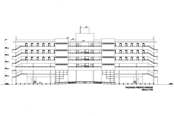 Arquibancada Palco - fachada frente palco [Desenho do escritório]