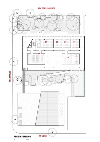 Centro de capacitação dos profissionais da educação Dra. Zilda Arns. Planta Superior, Carolina Penna Arquitetura e Urbanismo, 2008 – 2011. São Caetano do Sul, SP - Brasil [Carolina Penna Arquitetura e Urbanismo]