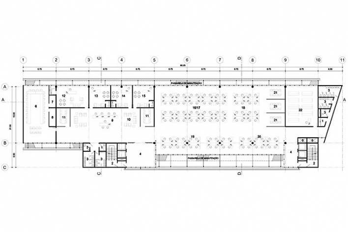 Centro de Referência em Empreendedorismo do Sebrae-MG, planta terceiro pavimento, 2º lugar. Arquiteto Francisco Spadoni, 2008<br />Desenho escritório 