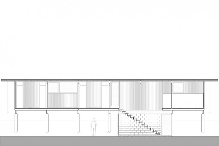 Vila Taguaí, corte longitudinal das casas 3 e 8, Carapicuiba SP, 2007-2010. Arquitetos Cristina Xavier (autora), Henrique Fina, Lucia Hashizume e João Xavier (colaboradores)