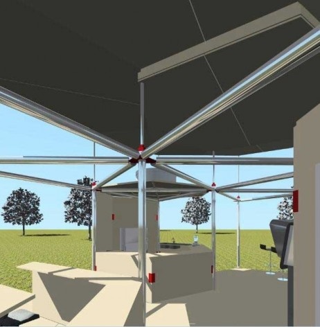 Projeto de quiosque para parques públicos de São Paulo.Perspectiva. Glaucia Castedo Silveira, Guilherme Sanches Rodrigues de Oliveira, Isabela Lopes Ferreira Leite, Pedro Dias Martarello, Priscila de Almeida Gavião. Menção honrosa categoria estudantes, 20