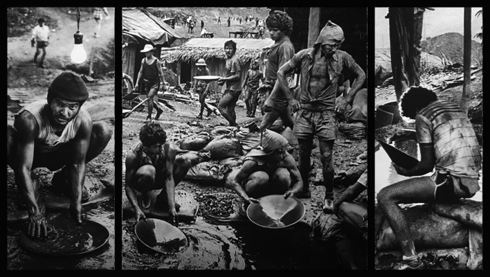 “O inferno de Bosch segundo Sebastião Salgado”, tríptico 9, fragmentos da exposição fotográfica “Gold – Mina de Ouro Serra Pelada”<br />Fotomontagem de Abilio Guerra 
