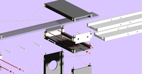 Perspectiva das peças e esquema de montagem<br />Imagem dos autores do projeto 