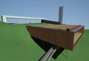 Salão, pórtico e marco simbólico ao fundo<br />Imagem dos autores do projeto 