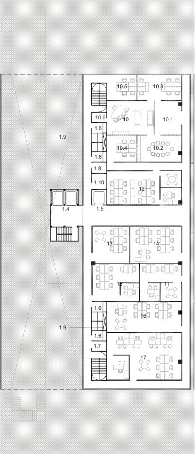 Planta nível 208.00<br />Desenho do escritório 
