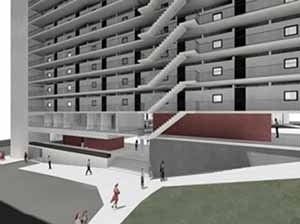 Perspectiva a partir da Praça Calos Gomes<br />Imagem dos autores do projeto 