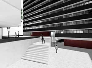 Perspectiva da praça inferior em direção à Rua da Assembléia<br />Imagem dos autores do projeto 