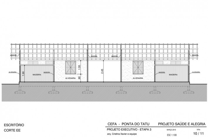 Centro Experimental Floresta Ativa - CEFA, corte longitudinal escritório, RESEX Tapajó-Arapiuns PA. Arquiteta Cristina Xavier<br />Imagem divulgação 