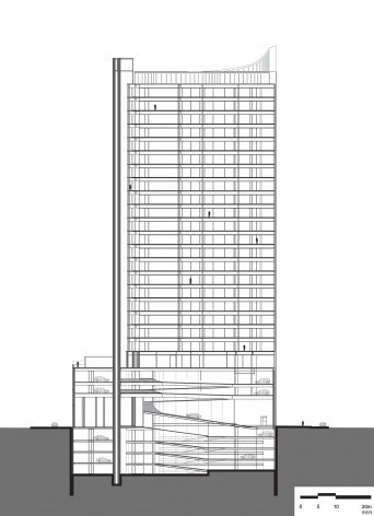 Corte longitudinal<br />Diseño de los autores del proyecto  [Migdal Arquitectos]